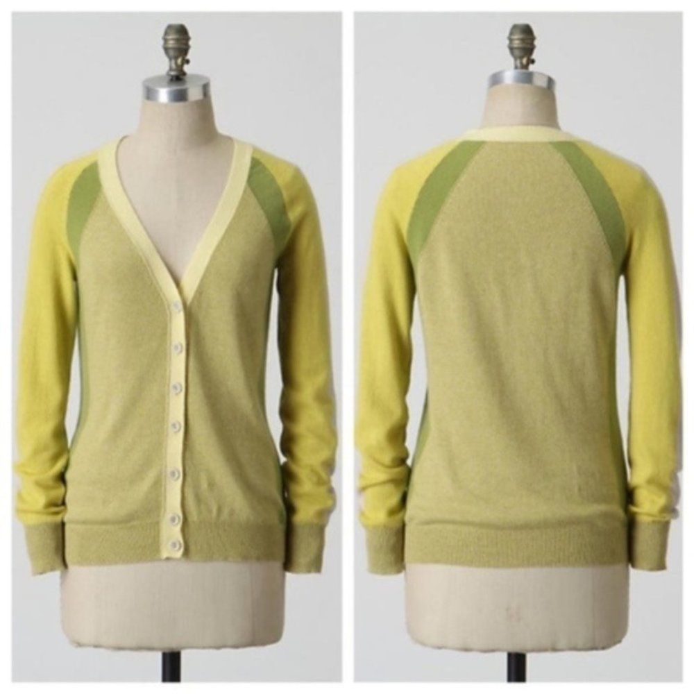 Anthro Guinevere Lemon Lime Cardigan Sweater D22